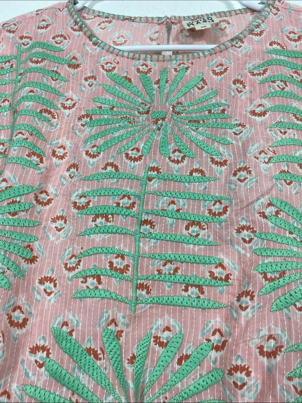 Sister Mary Elena Pink Green Embroidered Cotton Blouse Top Boho XS - Picture 6 of 16